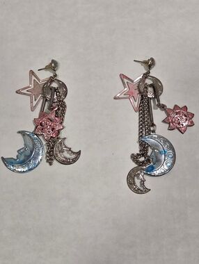Vintage Celestial Sun Moon Stars Dangle Earrings